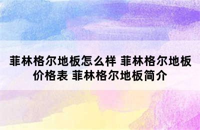 菲林格尔地板怎么样 菲林格尔地板价格表 菲林格尔地板简介